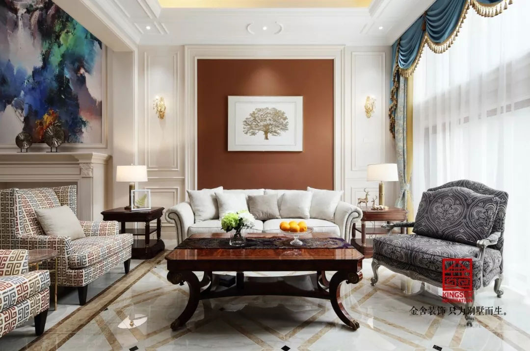 蓝郡别墅装修-美式风格-客厅