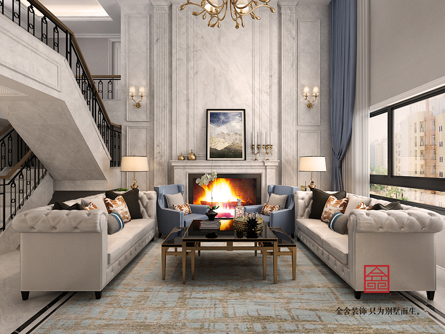 鑫界王府别墅装修-欧式风格-客厅