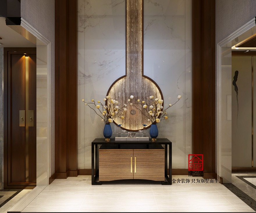 鑫界王府别墅装修-中式风格-玄关