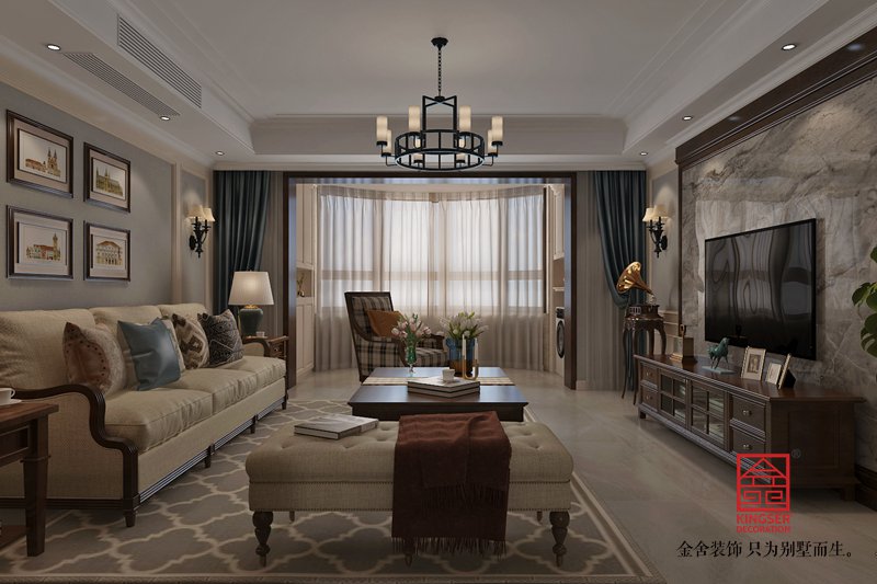 国宾壹号装修-美式风格-客厅