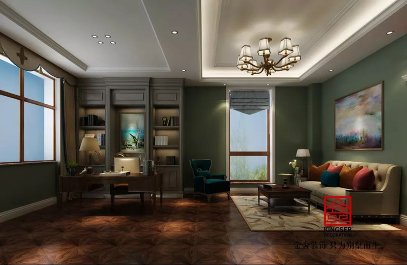 自建别墅800平米装修-美式风格-书房