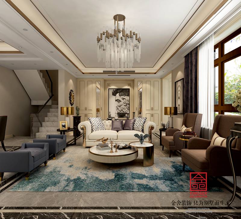 西山林语下叠装修美式轻奢风格效果图