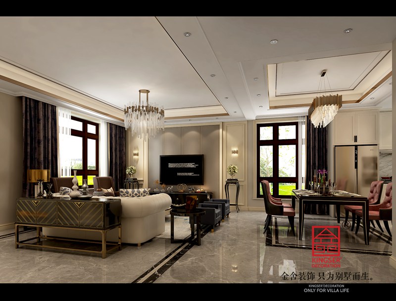 西山林语下叠装修美式轻奢风格效果图