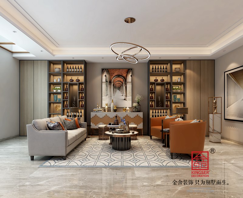 西山林语下叠装修美式轻奢茶室效果图