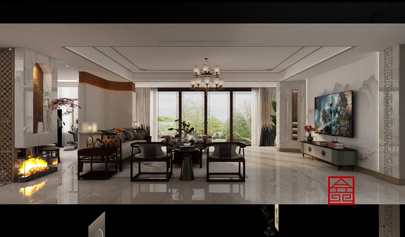 邢台皓顺府370平新中式风格别墅装修效果图