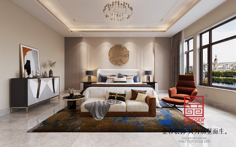 衡水汉王府别墅装修现代法奢风格卧室效果图