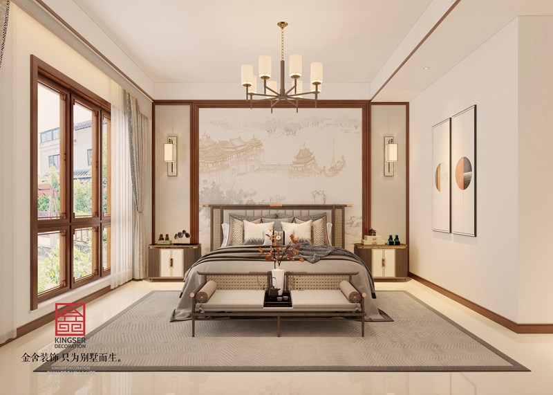 御河上院中式风格别墅装修设计-卧室