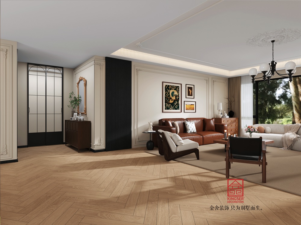 中海峯叁号院235平米复古美式风格装修-客厅