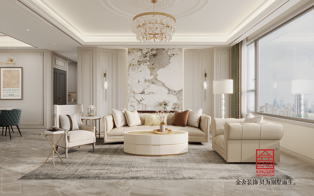 金域和府180平米美式轻奢风格装修-客厅